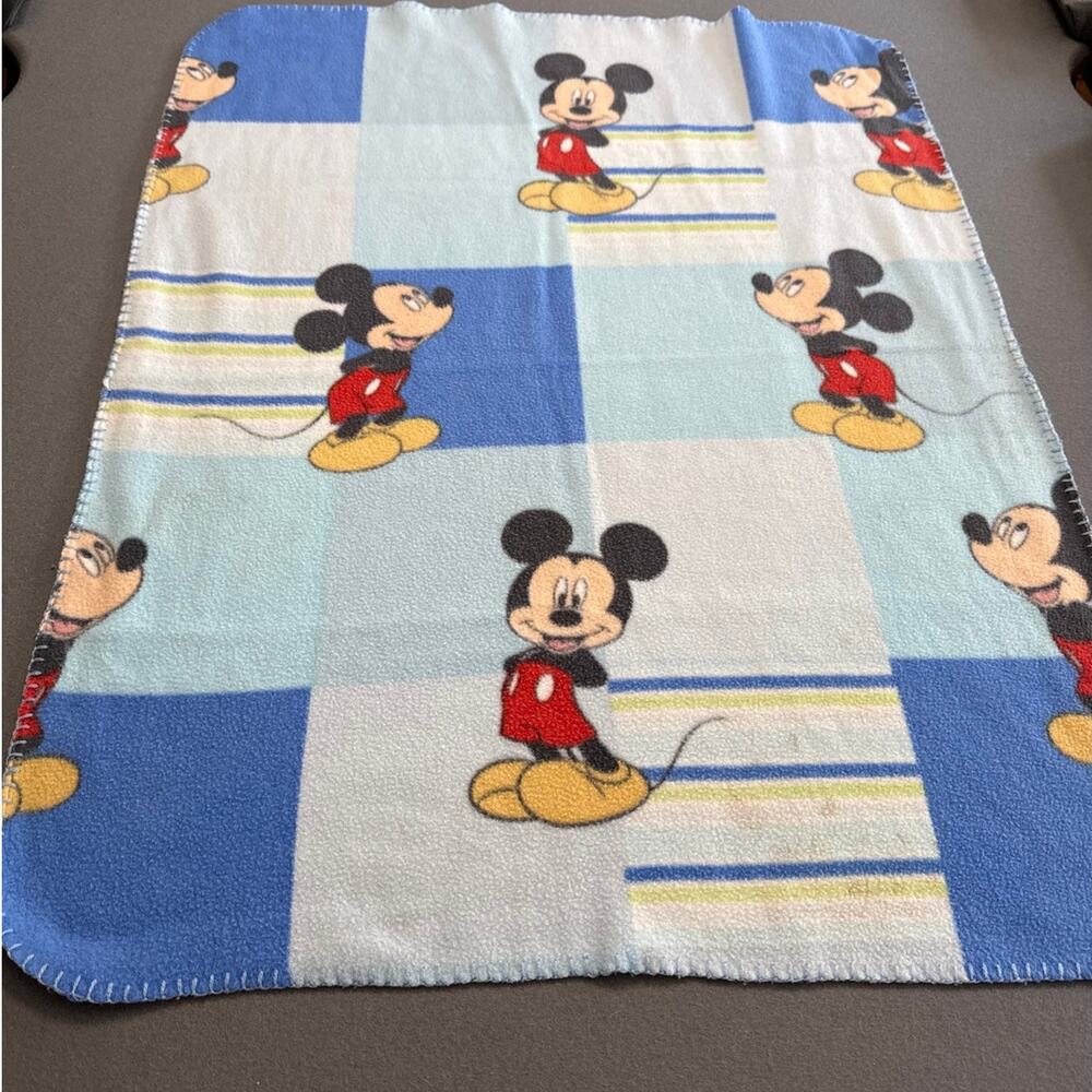 Vintage Disney Mickey Mouse Baby Receiving Blanket Blue Fleece Cudlie 30x36
